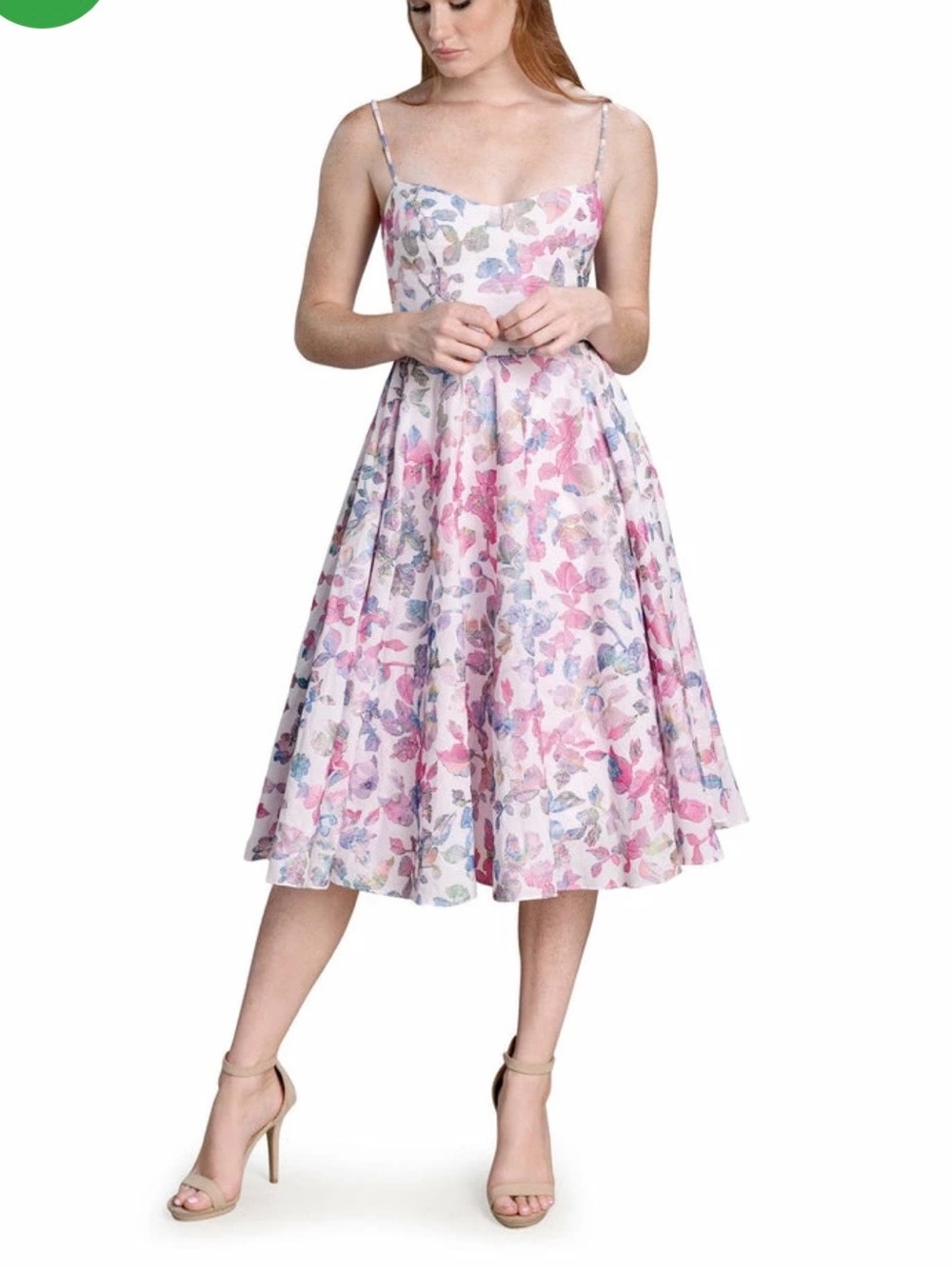 Dress the Population Pink and Blue Floral Midi Fit-and-Flare Dress